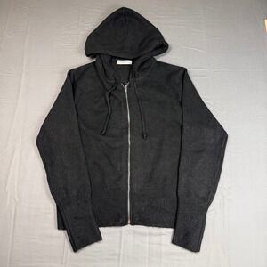 Zenana Womens XL Black Knit Zip Up Hoodie Sweater Long Sleeve Drawstring Ribbed